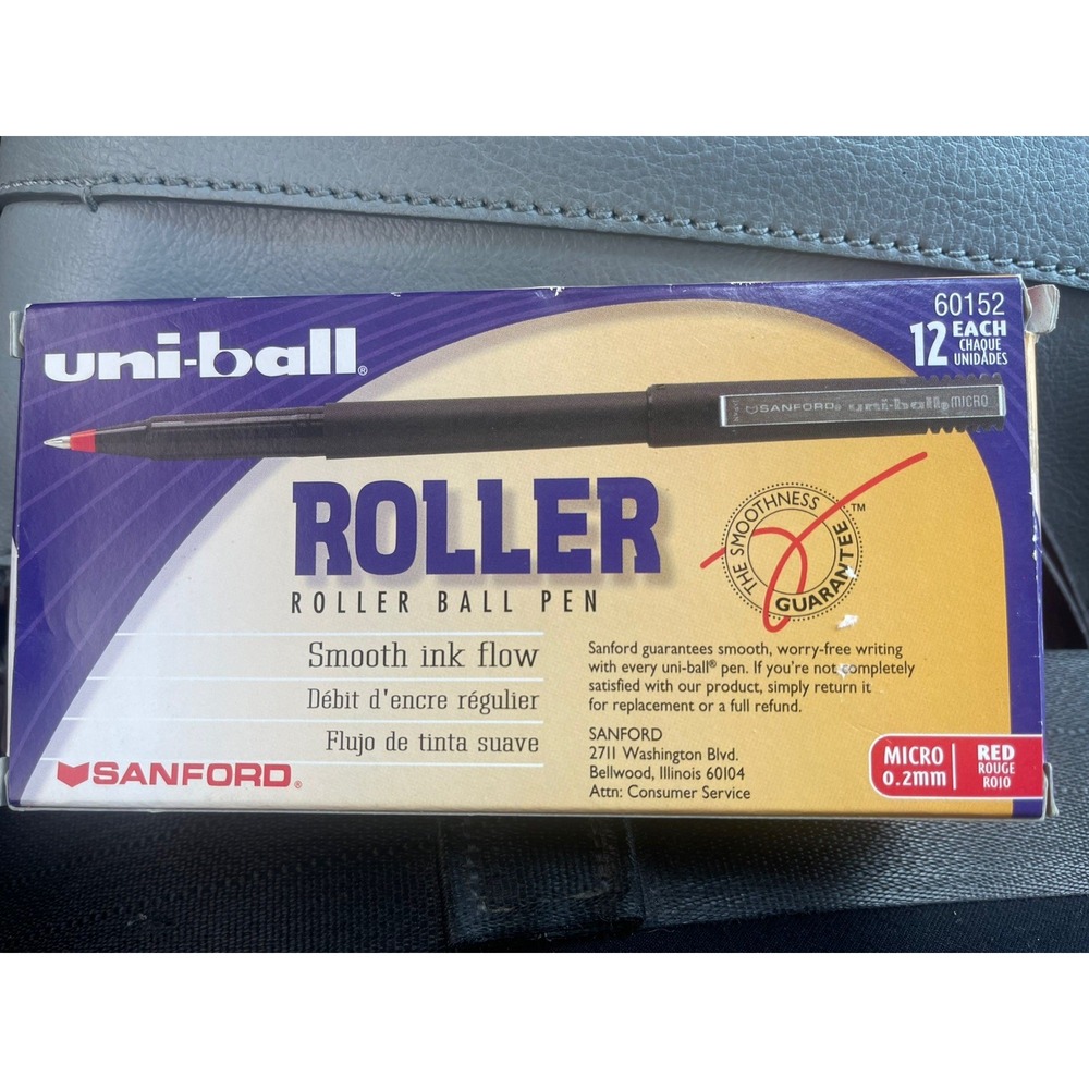 NEW | Uni-Ball Roller Ball Stick Pen, Black Ink, 12 Pens, MICRO 0.2mm | RARE